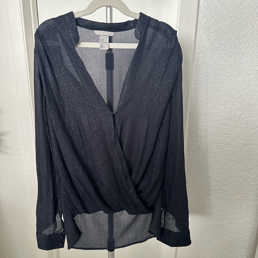 H&M Blue Long Sleeve Blouse Size 2